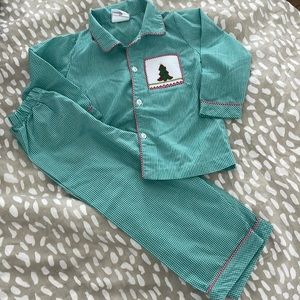 Boys smocked gingham green Christmas 2pc pajamas 2/2t